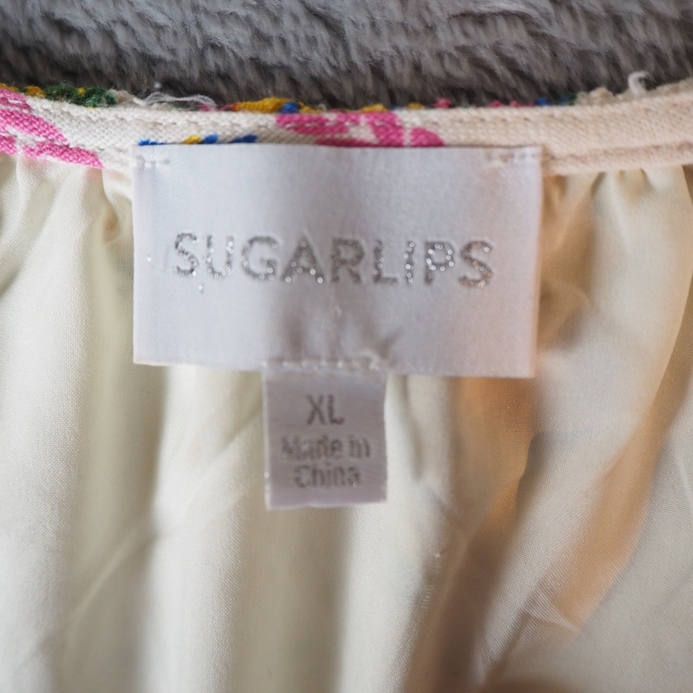Sugarlips Cornelia Linen Blend Maxi Dress Sz XL Tired Smock Waist Boho Floral - Picture 11 of 15